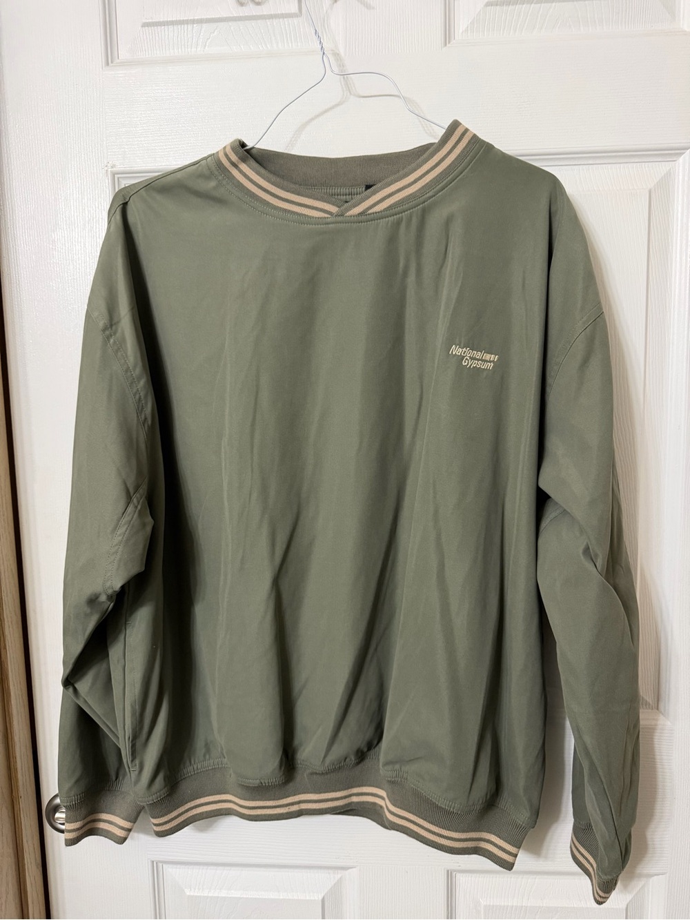 Ping Olive Green Golf Crewneck Windbreaker with Cream Trim